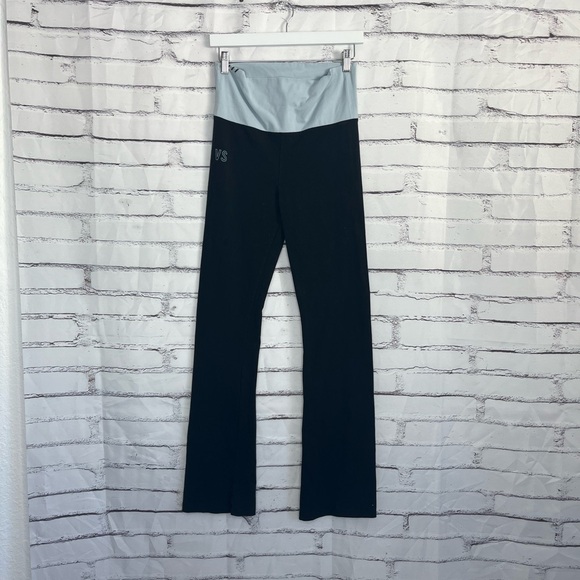 Victoria’s Secret Wide Leg High Rise Leggings Light Blue Black Stretch Size SP - Picture 1 of 14